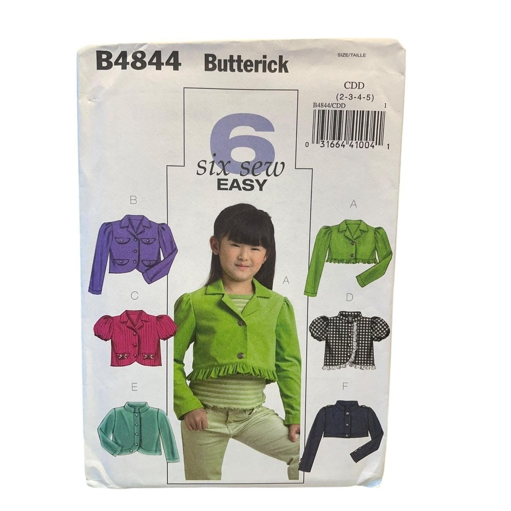Butterick B4844 Girls Jacket Sewing Pattern Size 2-5 Six Sew Easy